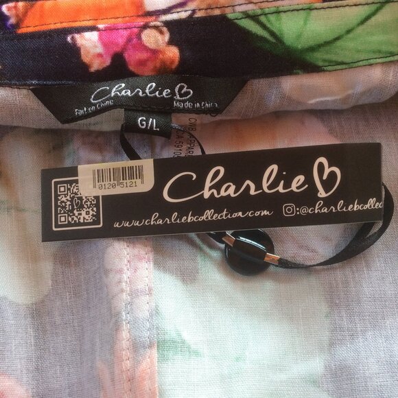 Charlie B Gardenia Print Linen Blend NWT Colorful Floral Blazer Size Large - Picture 6 of 8